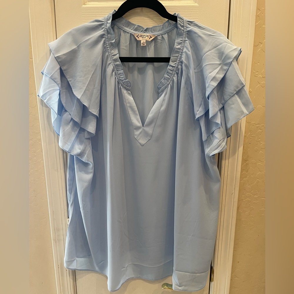 *MAKE OFFER!* Powder Blue Fluttery Sleeve Top🦋